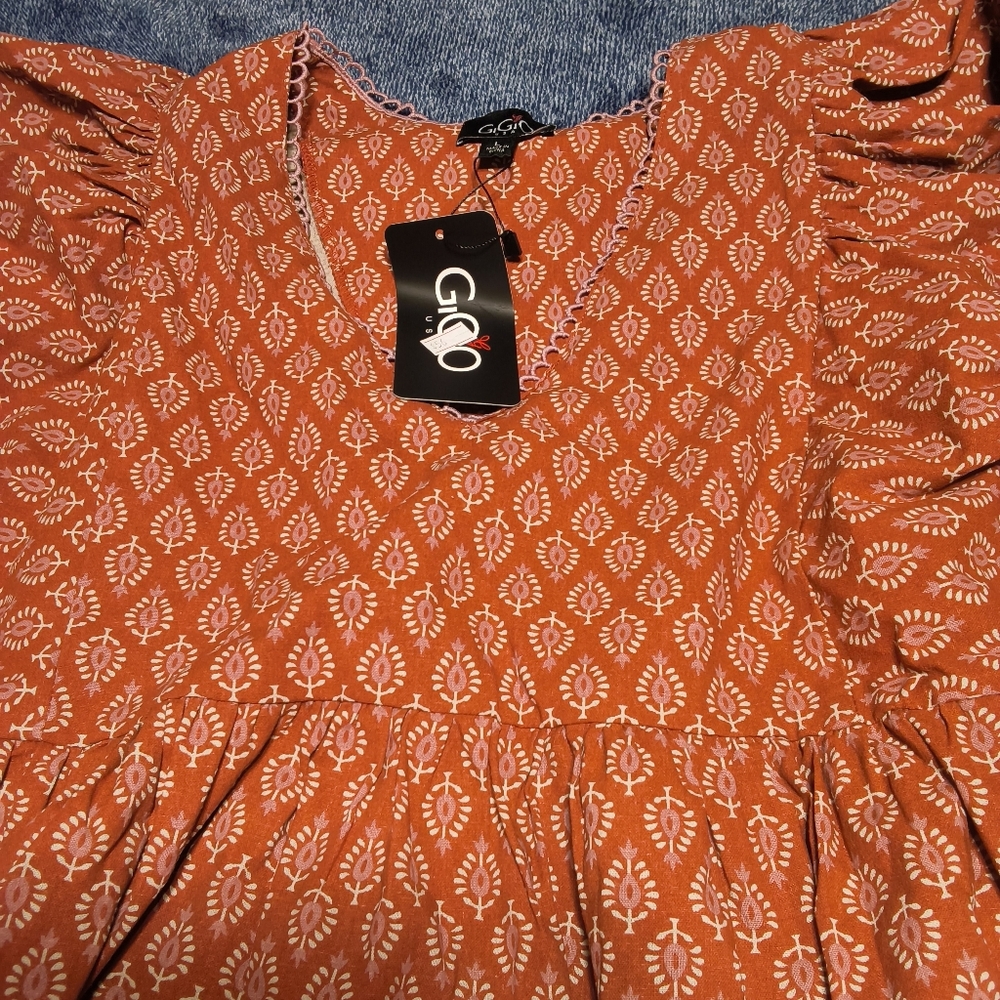 GiGio Women's Puff Sleeve Babydoll Dress with Lace Trim Size Large NWT - Picture 7 of 11